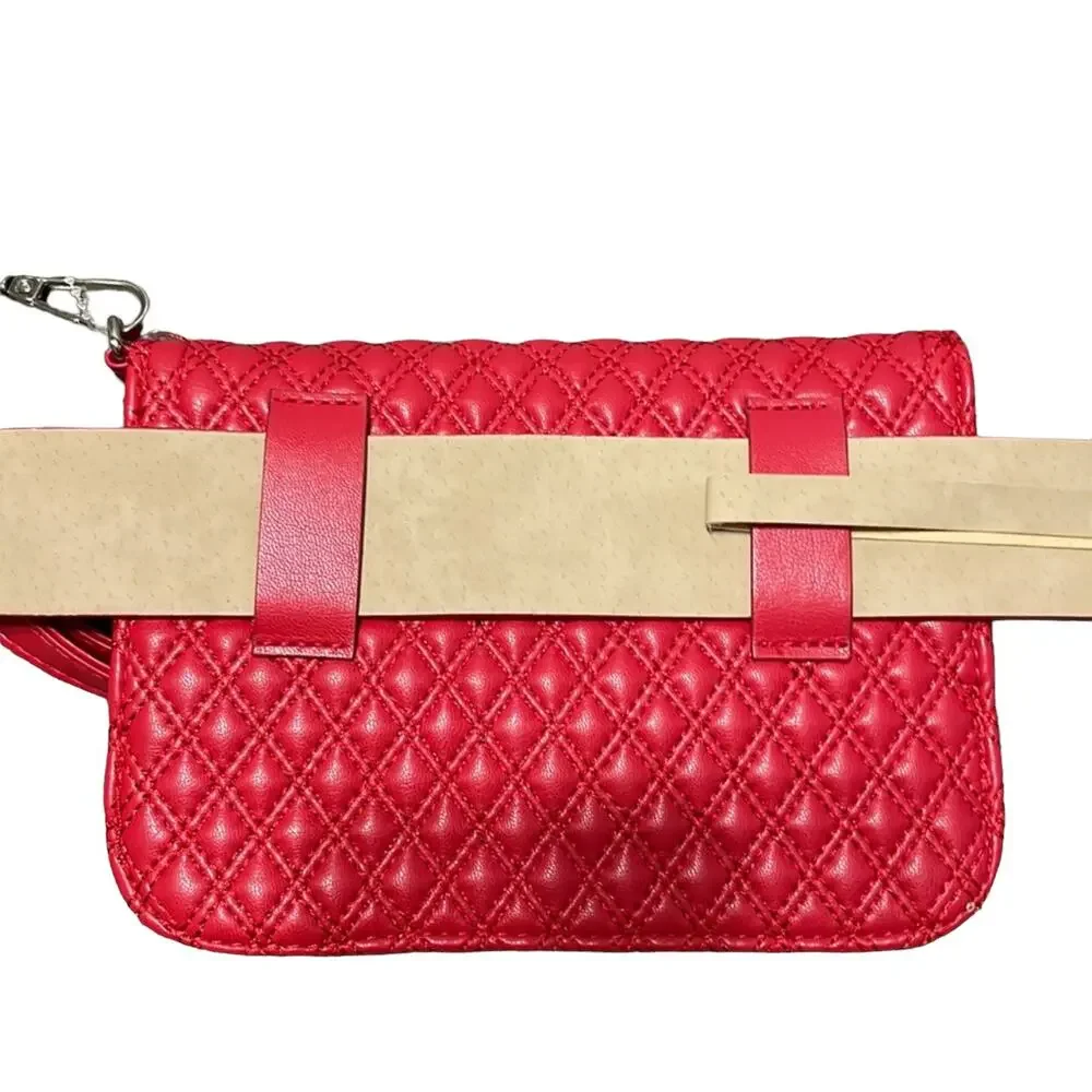 Vince Camuto Red Quilted Faux Leather Belt Bag Fanny Pack Purse Size XL VB503811